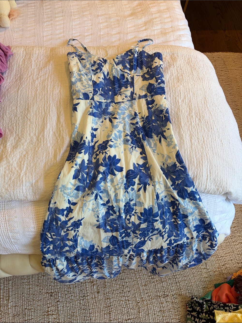 Aqua Blue and Cream Floral Maxi Dress